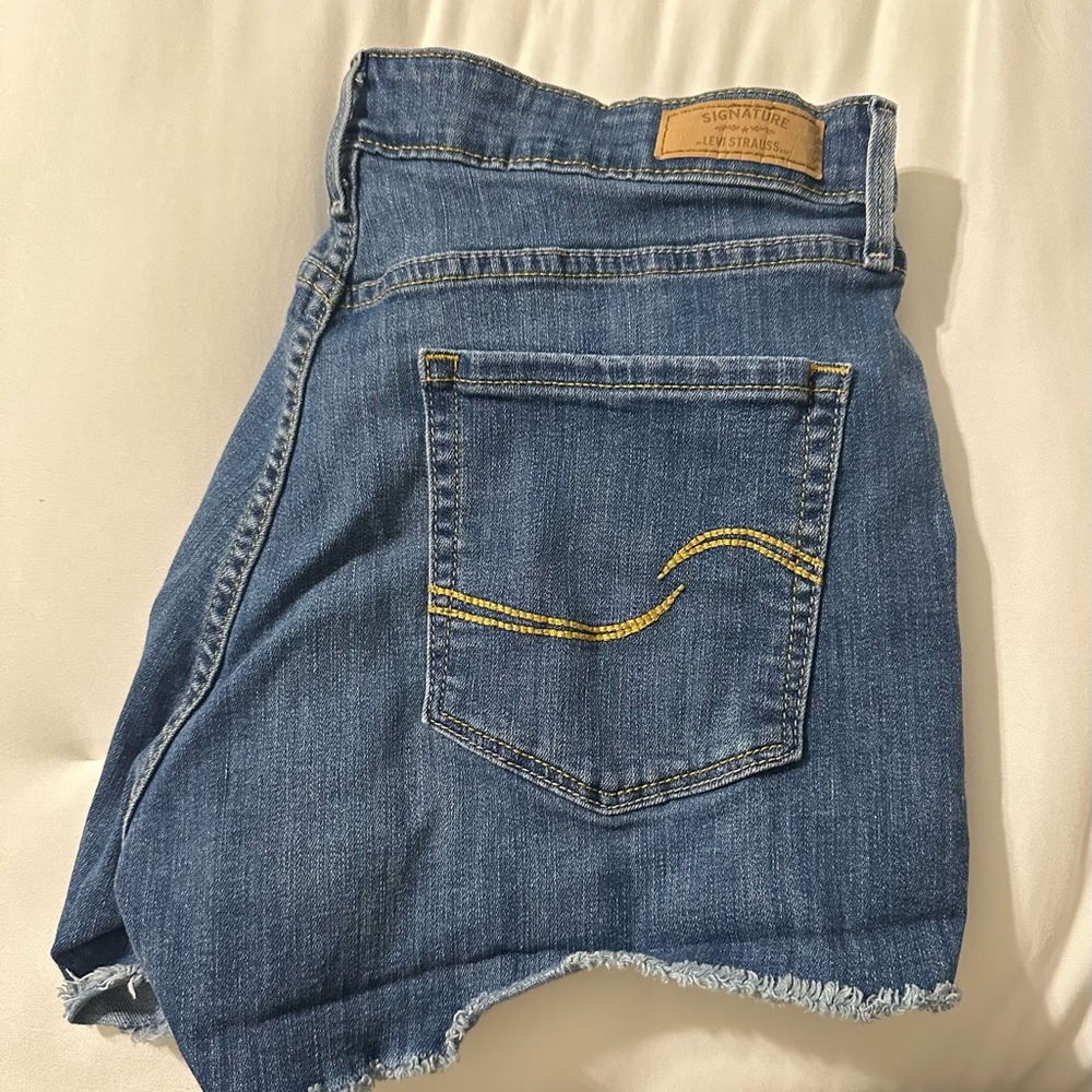 Levi's Blue Denim Cutoff Shorts with Yellow Stitching